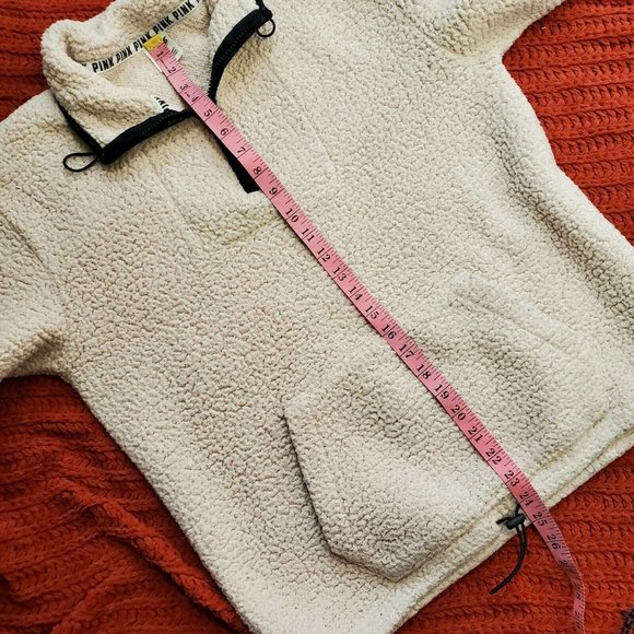Victorias Secret Pink Womens Pullover Sherpa Sweater Beige Size M - Picture 11 of 12